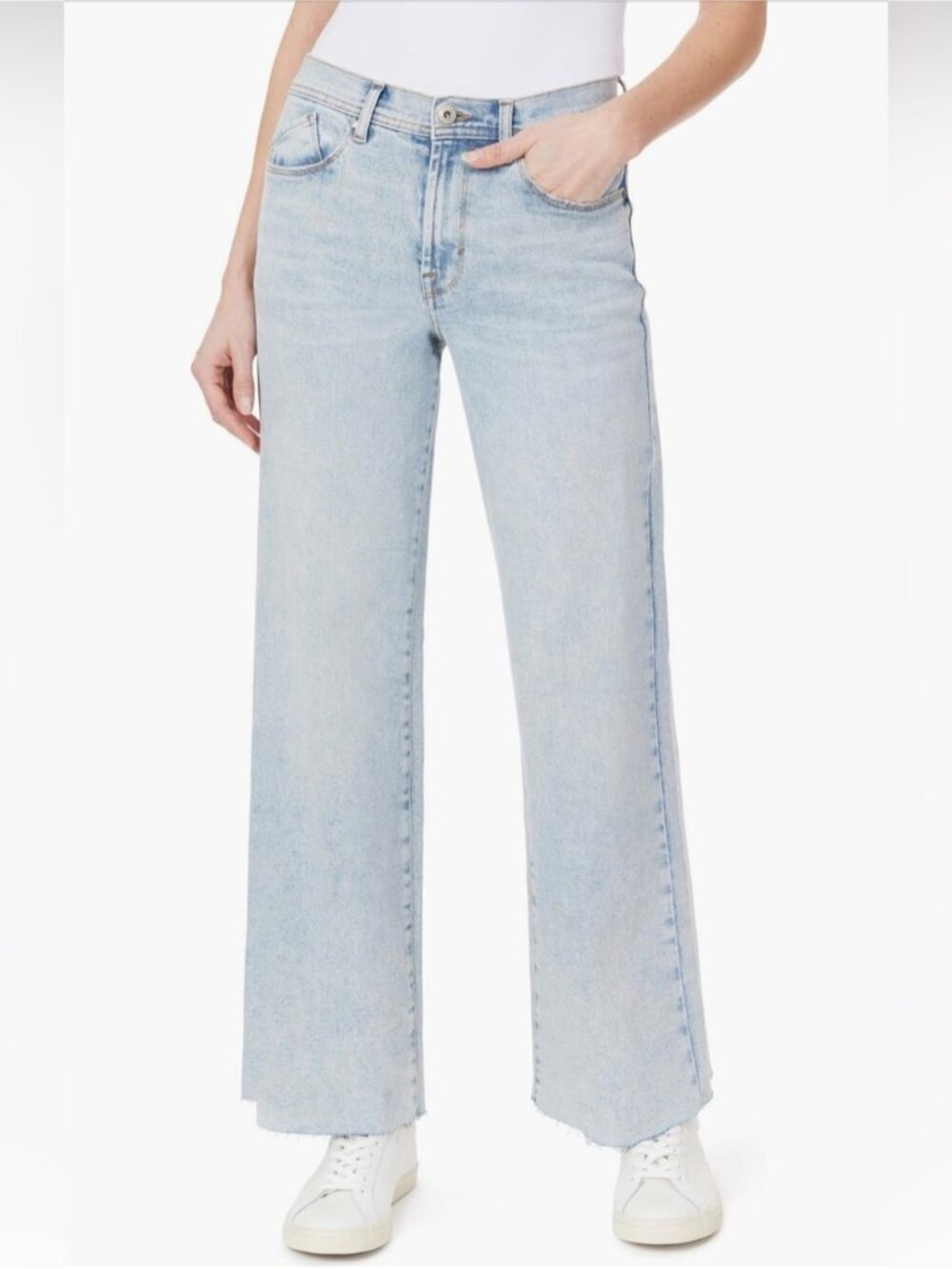 Kensie Light Blue Wide-Leg Frayed Hem Jeans